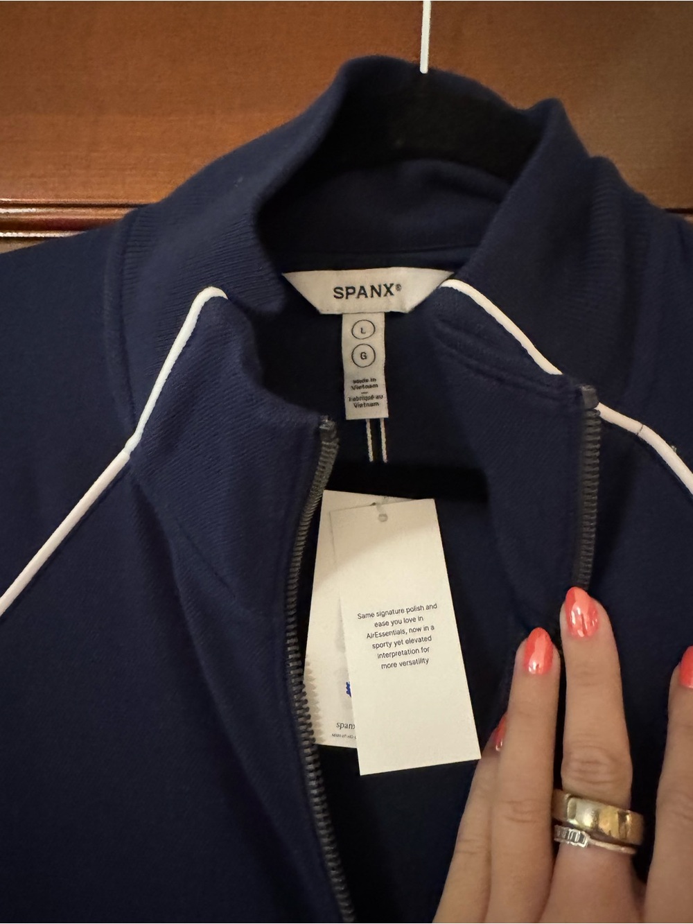 Spanx Air Pique Navy Wide-Leg Jumpsuit with Contrast Piping - Picture 3 of 5